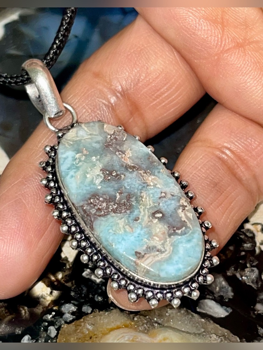 Caribbean DR Larimar Crystal Pendant 2” - Picture 8 of 11